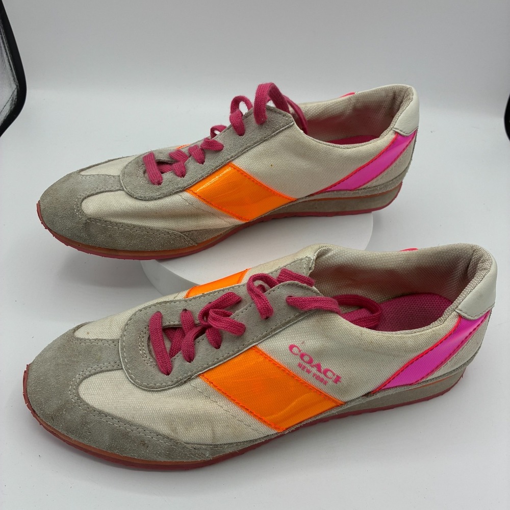 Coach Mae Sneakers Khaki Orange Pink Colorblock Suede Size 8.5 - Q1891
